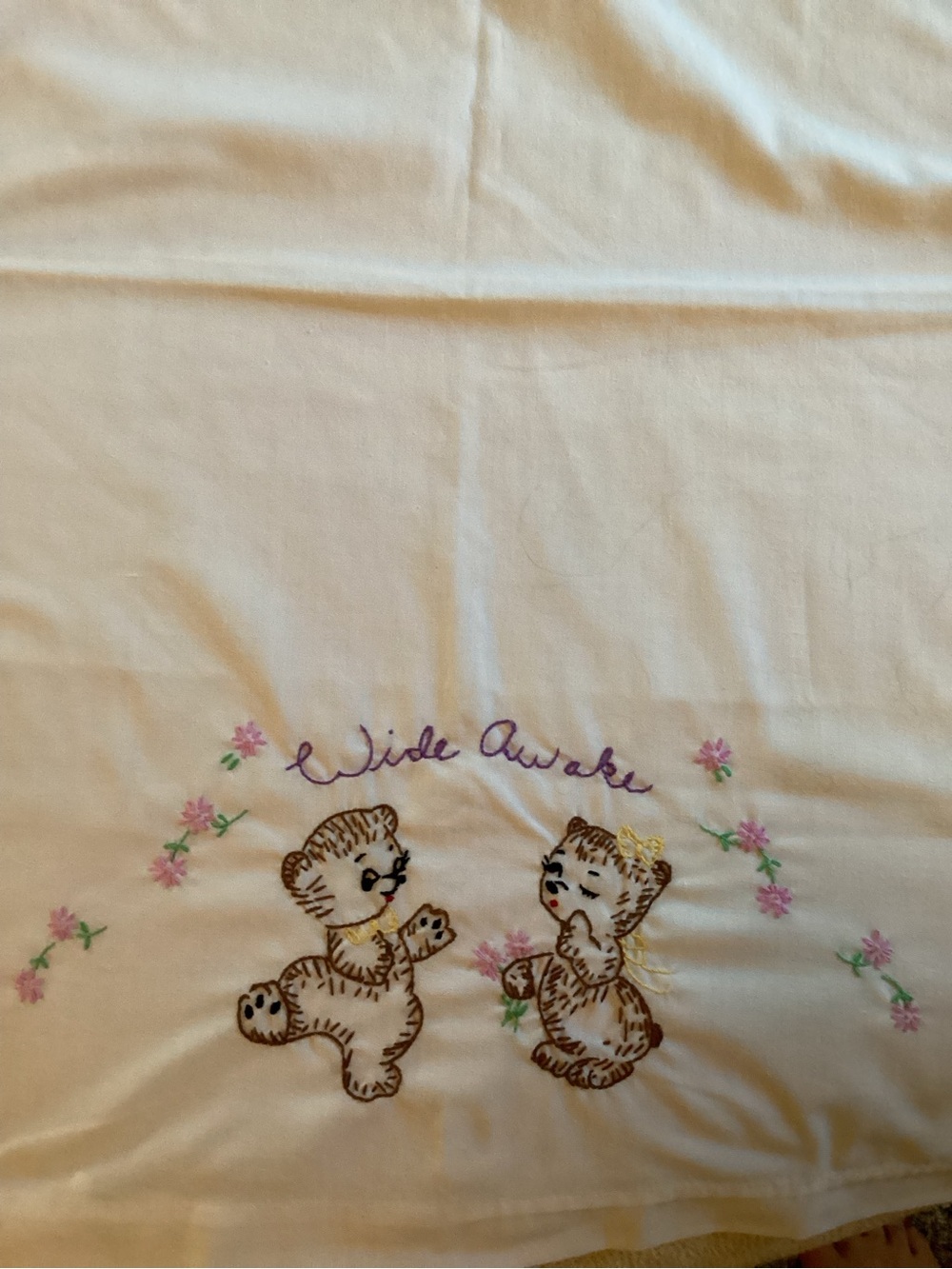 Wide Awake Embroidered Bear Baby Pillowcases- O26